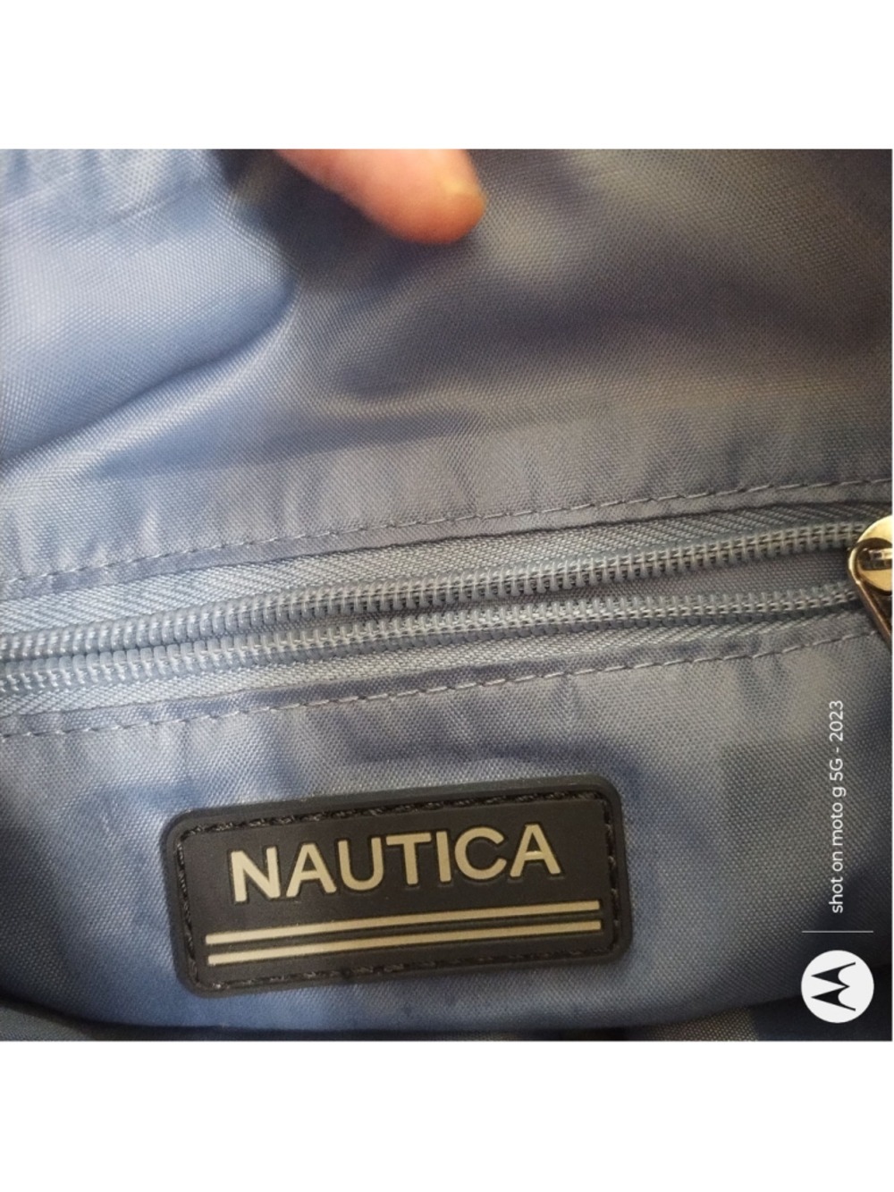 Nautica White Blue Tan Satchel Tote Bag - Picture 10 of 10